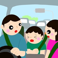 子どもが車酔いしてる