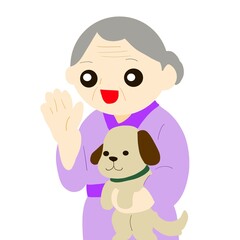 おばあちゃんが手を振って出迎えている