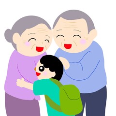 祖父母と再会して抱きつくシーン