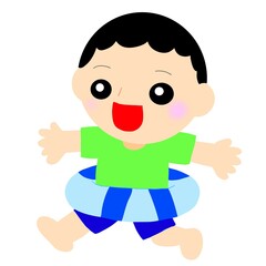 浮き輪を腰につけた子どもがはしゃぐ様子