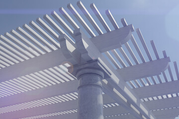 Detail Abstract of A Beautiful Marble and Wood Pergola Patio Cover.