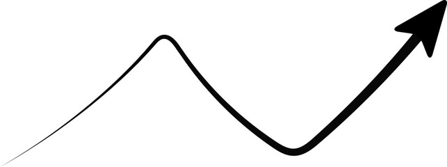 Arrow moves in a zigzag straight-line path with angular turns and a stroke that gradually becomes thinner.