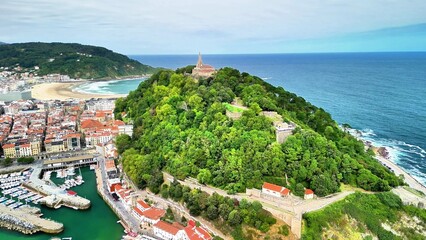 Experience the stunning aerial view of La Concha Beach and Monte Igueldo in San Sebastian