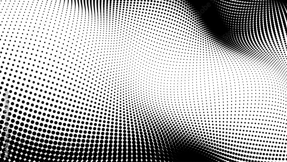 Aufkleber Abstract geometric halftone dots create an optical wavy pattern. Black and white background for modern design. Futuristic digital sound visualization.