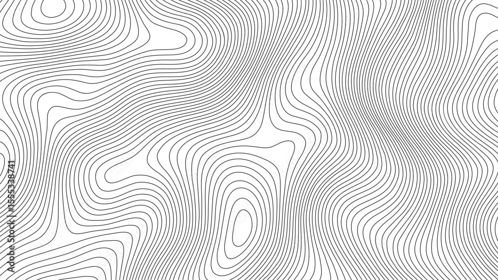 Poster abstract black and white topological contour lines on a flat surface. minimalistic digital modern ba