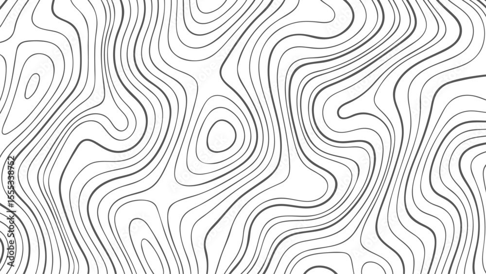Aufkleber Black and white topographic map vector lines on a clean white background. Abstract contour pattern for geographic or scientific illustration.