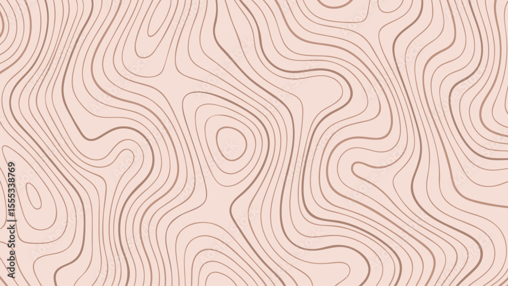 Poster Abstract topography map vector of horizontal contour lines. Light beige background with dark wavy pattern. Modern art graphic.