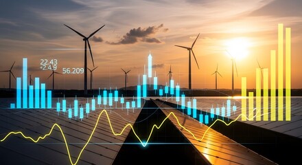 Increase in electricity prices on the world market. Green energy in full development.Investment finance chart,stock market business and exchange financial growth graph.�