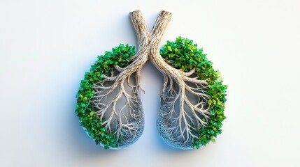 Creative Concept of Lungs Formed by Trees and Greenery Elements