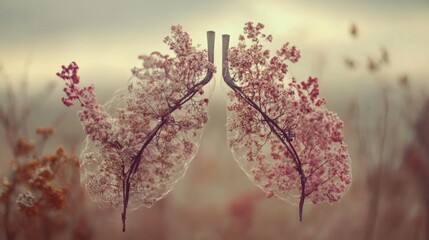 Artistic Illustration of Lungs Made from Flowers and Natural Elements
