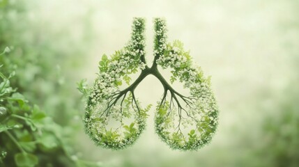 Lungs Created from Greenery and Flowers Symbolizing Nature and Health