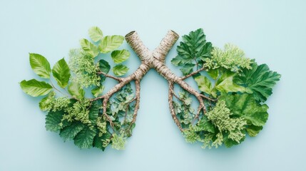 Green Nature Concept with Branches and Leaves on Blue Background