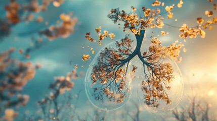 Surreal Concept of Lungs Represented by Tree and Nature Elements