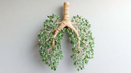 Unique Artistic Representation of Lungs Made with Leaves and Branches