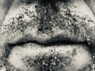 close-up of a photo of a male mouth retouched in cubist style
