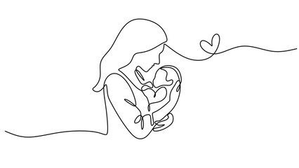 Authentic Mother and Child One Line Drawing for Family Logo