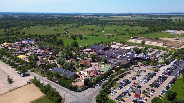 13.6.25 Elstal Deu, Karls amusement park. Great aerial view flight drone