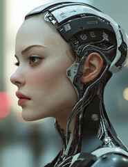 Portrait of Beautiful Woman with Cybernetic Implants, Futuristic Technology