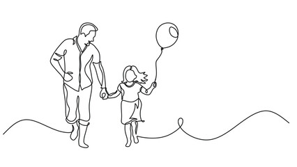 Joyful Dad and Daughter Continuous Line Drawing Poster
