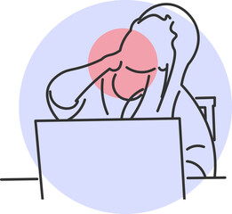 Woman with neck pain after long hours using computer