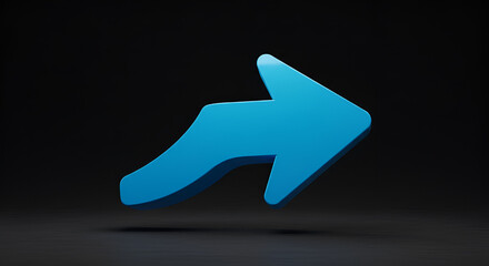 A 3D rendering of a blue arrow pointing upwards and to the right direction