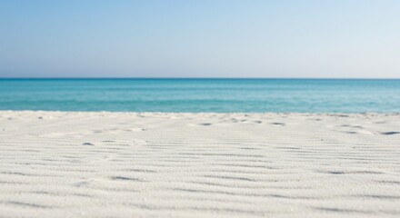 Fototapeta premium Pristine White Sand Beach Meeting Calm Turquoise Ocean Under Clear Blue Sky