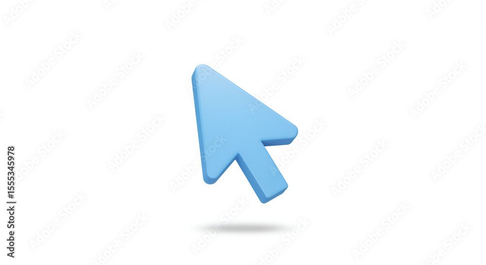 Fototapete 3d rendering of a blue arrow cursor pointing upwards on a clean white background