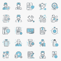 Healthcare, medicine, and insurance themed icon set. The collection