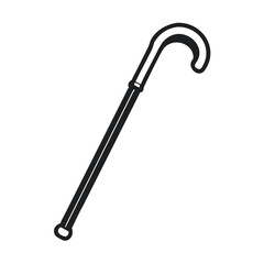 Black Silhouette Illustration of a Walking Cane Against a Plain Background