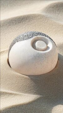 A stone with a round hole, found on the sandy beach shores.