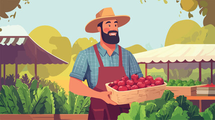 Bearded Farmer Selling Harvest at Local Market