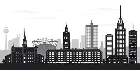 Obraz premium Black and White Line Art Skyline of European Cities - Travel Landmark Illustration