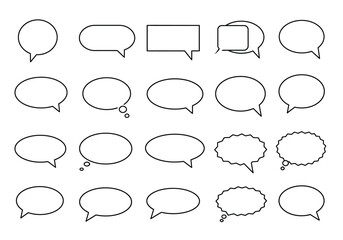 Array of speech bubbles in various shapes and styles on a white background