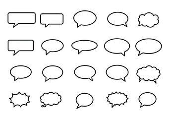 Assorted speech bubbles varying in shape and design arranged in a neat grid pattern