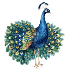 Fototapeta premium Peacock, watercolor painting vector, isolated on a white background.