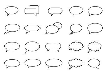 Blackoutlined speech bubbles in various shapes on a white background