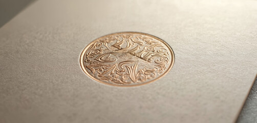 Debossed logo mockup on linen paper design texture. Branding identity presentation. Elegant design for business stationery, advertising. Modern pro print with high detail, premium quality.