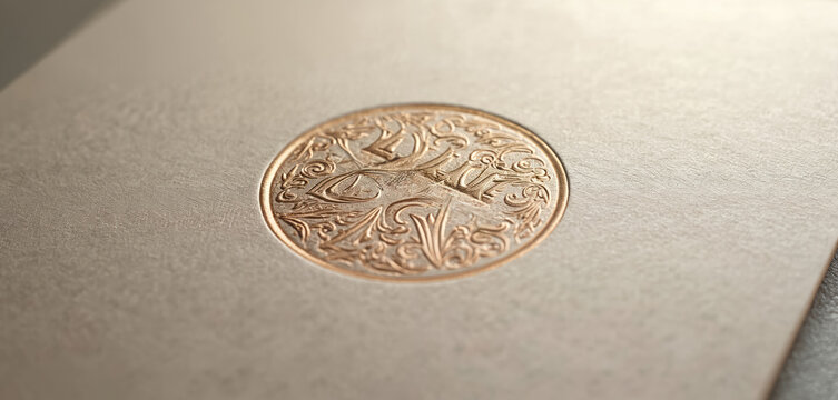 Debossed logo mockup on linen paper design texture. Branding identity presentation. Elegant design for business stationery, advertising. Modern pro print with high detail, premium quality.