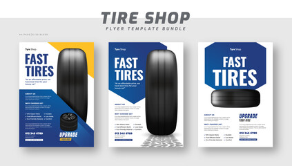 Tire shop flyer bundle template | Tire parts product sale promotion leaflet or poster | Auto repair shop banner set
