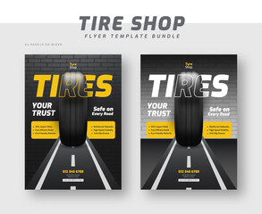 Tire shop flyer bundle template | Tire parts product sale promotion leaflet or poster | Auto repair shop banner set
