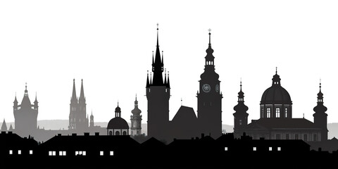 Fototapeta premium Black and White Line Art Skyline of European Cities - Travel Landmark Illustration