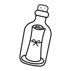 Message in a bottle beach vector illustration coloring page isolated on white background	