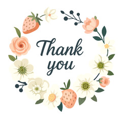 Floral Wreath Thank You Card with Strawberries &ndash; International Thank You Day Design