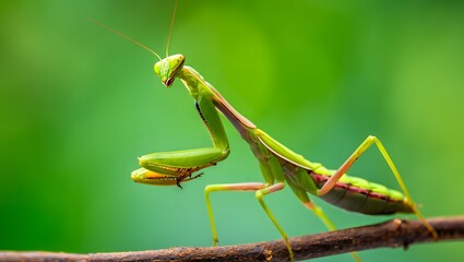 gree praying mantis on green leaf