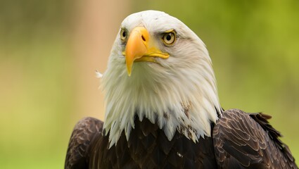 Fototapeta premium close up american bald eagle in blurry natural background