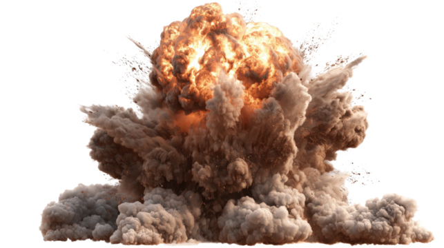 building erupts in a fiery explosion  transparent background