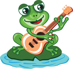 Cartoon ffunny frog playing guitar