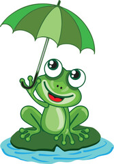 Cartoon funny frog use umbrella