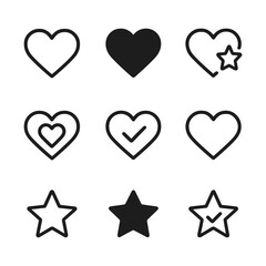 Heart and favorite icons simple vector collection. Outline symbols. Line design