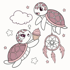 Playful Surprised Sea Turtles design, styled with holding a cupcake and Dreamland shades in a Fantasy dream setting